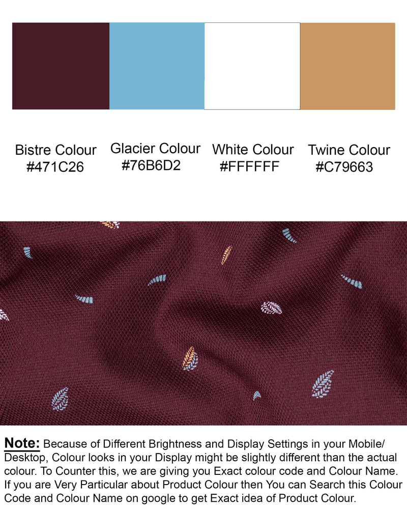 Bistre Leaves Printed Dobby Textured Premium Giza Cotton Shirt
