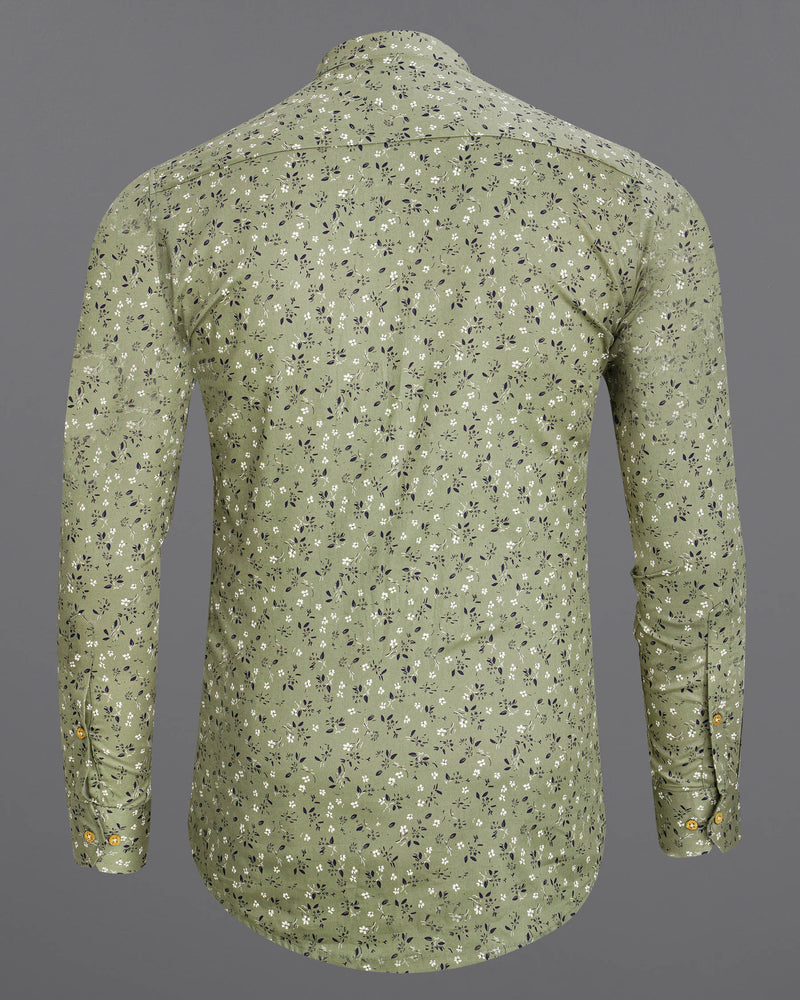 Pale Green Floral Printed Twill Premium Cotton Kurta Shirt