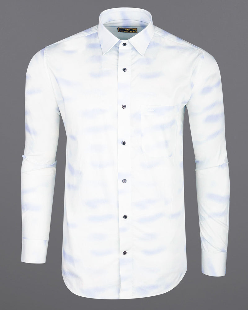 Bright White with Jagged Ice Tie Dye Print Premium Cotton Shirt