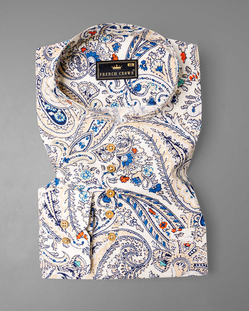 Gainsboro Paisley Printed Luxurious Linen Kurta Shirt