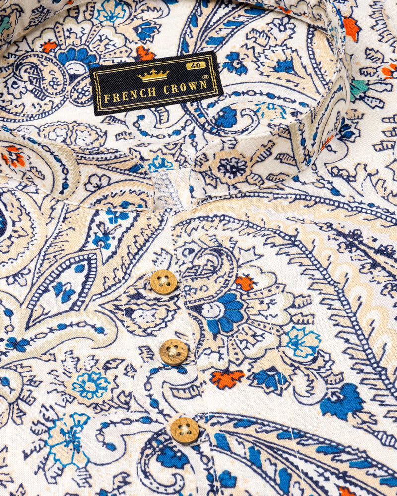 Gainsboro Paisley Printed Luxurious Linen Kurta Shirt