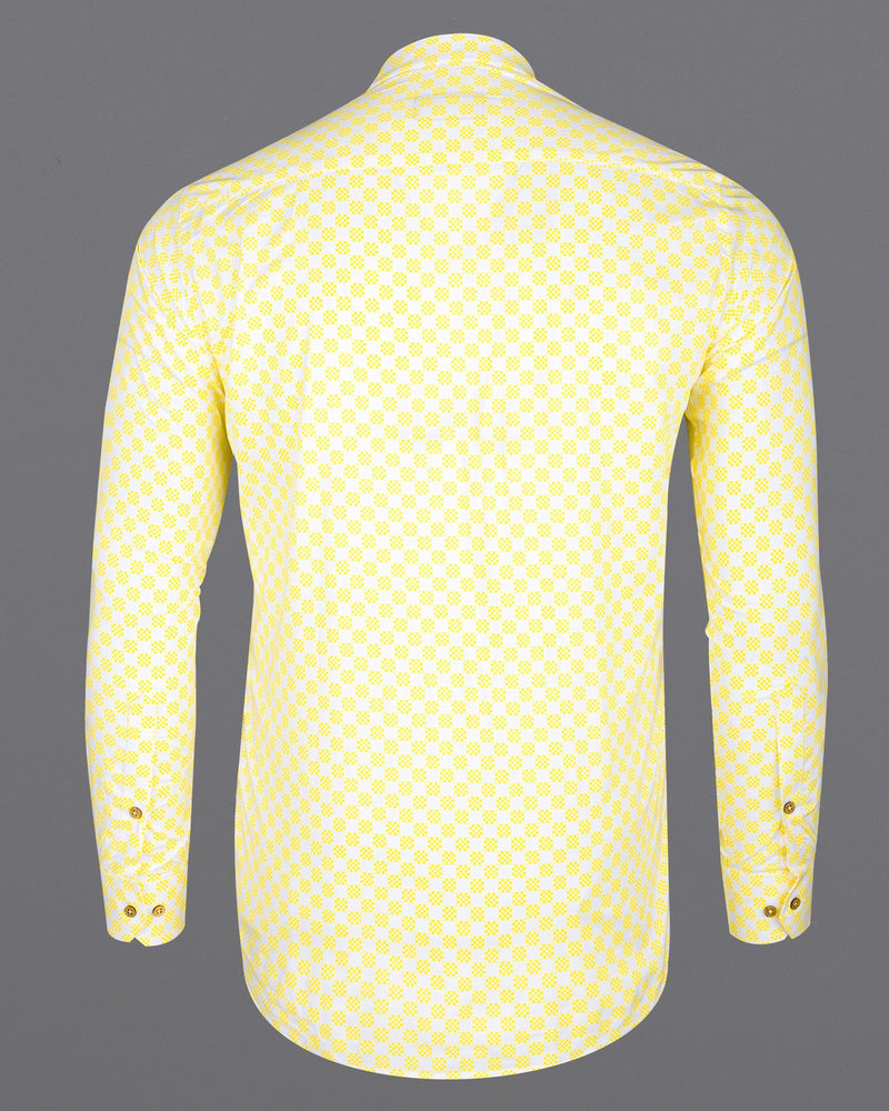 Custard Yellow with Bright White Square Printed Premium Cotton Kurta Shirt