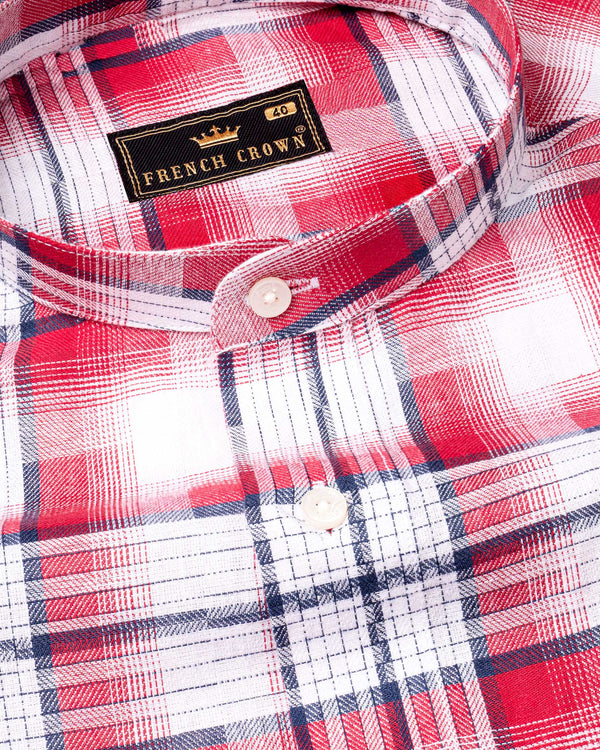 Bright White and Scarlet Red Plaid Twill Premium Cotton Shirt