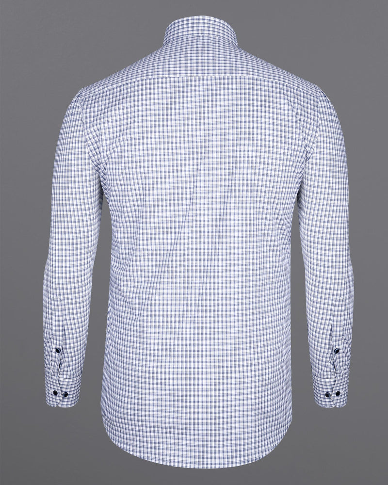 Bright White and Denim Blue Checkered Premium Cotton Shirt
