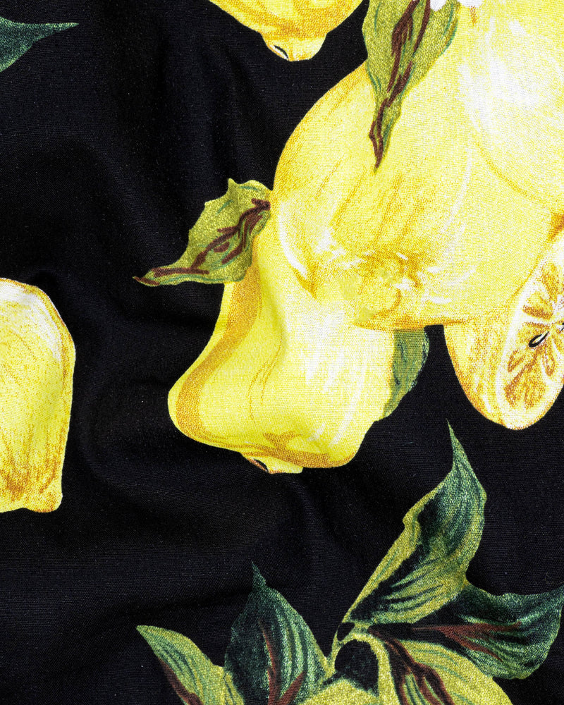 Jade Black and Dandelion Yellow Lemon Printed Premium Cotton Shirt