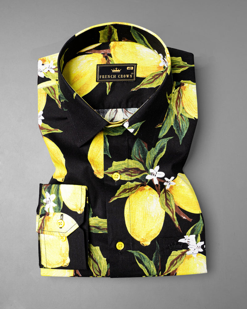 Jade Black and Dandelion Yellow Lemon Printed Premium Cotton Shirt