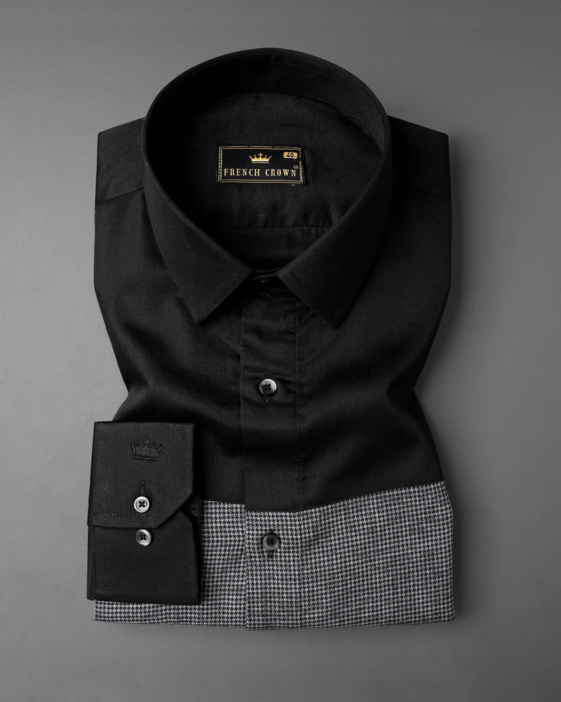 Grey and Black Houndstooth Designer Shirt