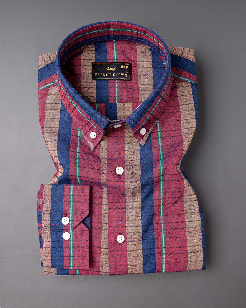 Hibiscus Red and Twilight Blue Striped Dobby Textured Premium Cotton Shirt