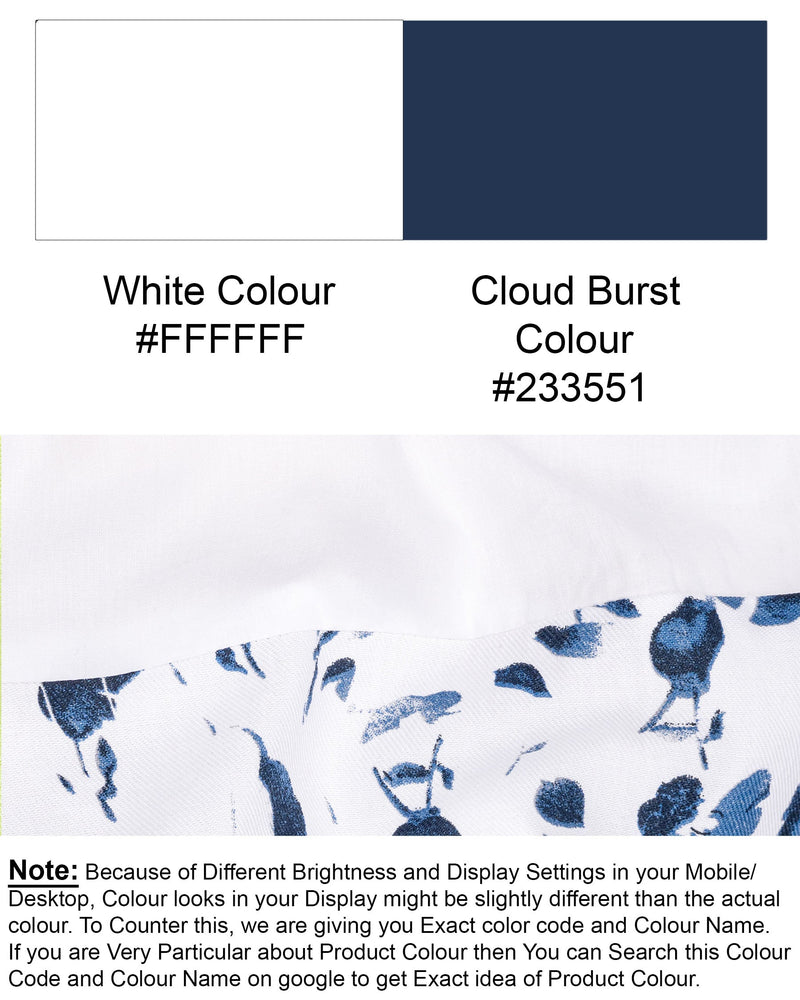 White and Cloud Burst Leaves Printed Premium Cotton Shirt