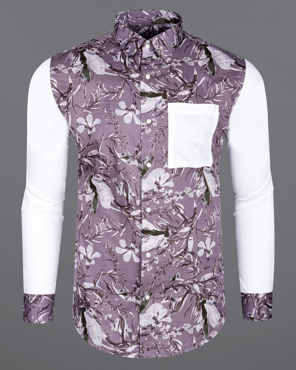 White and Bouquet Purple Floral Print Super Soft Premium Cotton designer Shirt