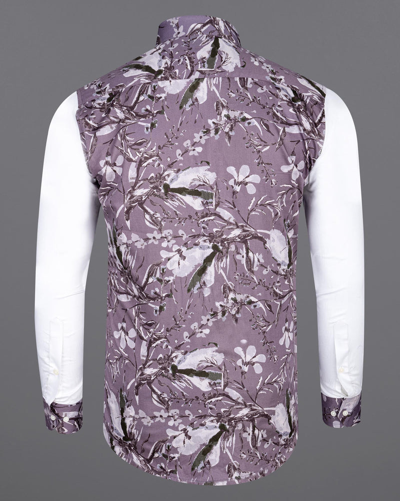 White and Bouquet Purple Floral Print Super Soft Premium Cotton designer Shirt