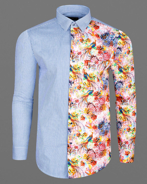 Chetwode Blue with Sunshade Orange Multicolor floral print Premium Cotton Designer Shirt