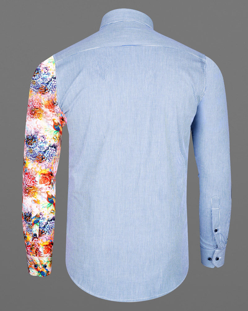 Chetwode Blue with Sunshade Orange Multicolor floral print Premium Cotton Designer Shirt