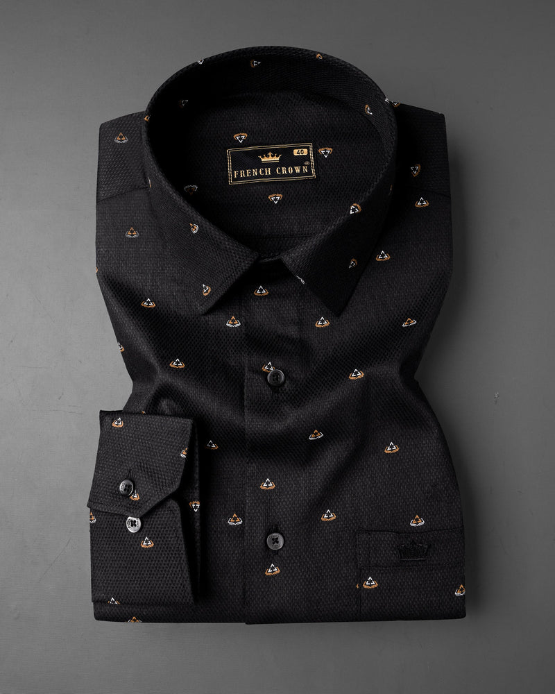 Sandy Taupe and Black Printed Dobby Textured Premium Cotton Shirt
