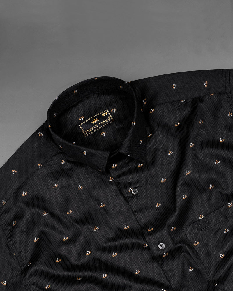 Sandy Taupe and Black Printed Dobby Textured Premium Cotton Shirt
