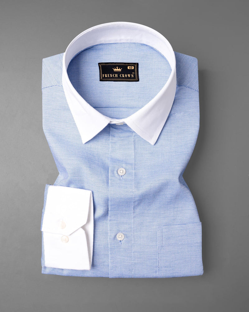 Powder Blue Dobby Textured Premium Cotton Shirt