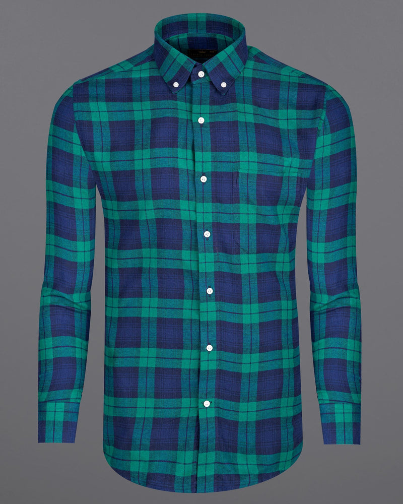 Bunting Blue and Deep Teal Green Plaid Flannel Shirt