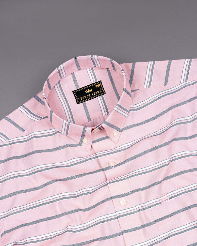 Kawaii Pink and Cadet Grey Striped Oxford Shirt
