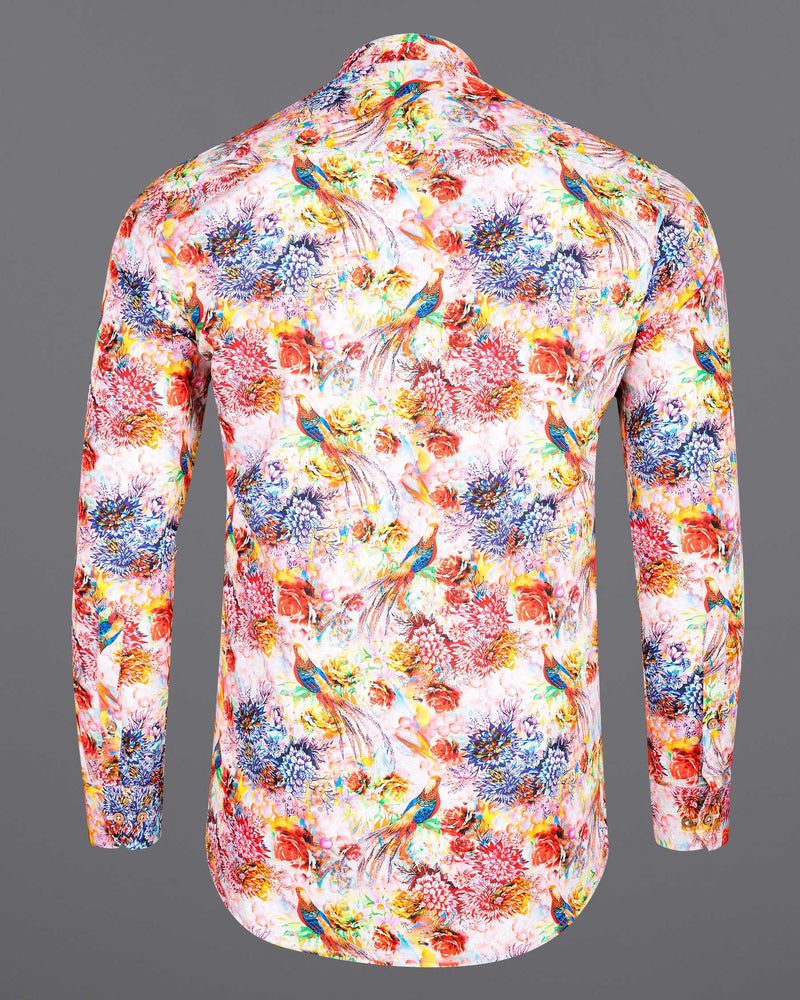 Sapphire Blue, Mantis Green and Bright Red Multicolor Floral Premium Cotton Shirt