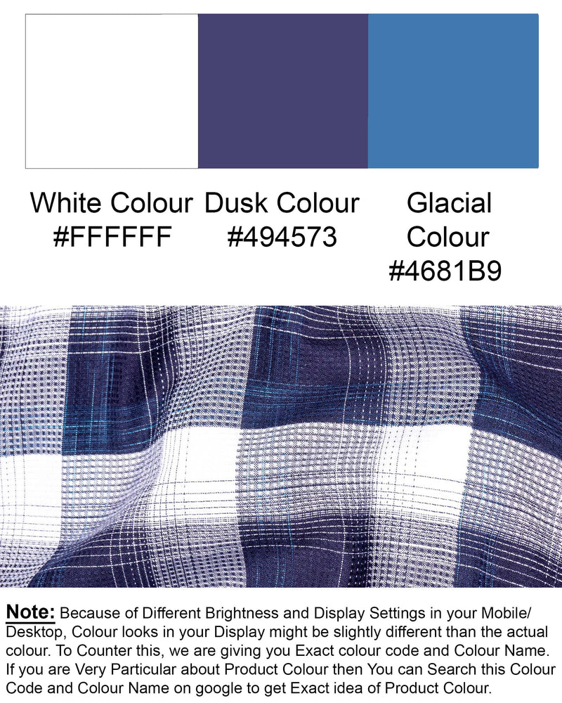 Dusk Blue with white Checkered Dobby Textured Premium Giza Cotton Shirt