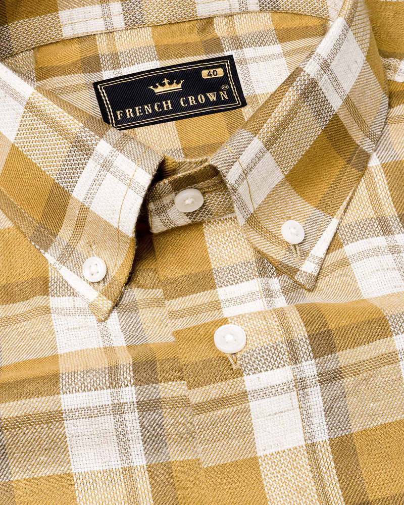 Casablanca Brown with Bright White Plaid Dobby Textured Premium Giza Cotton Shirt