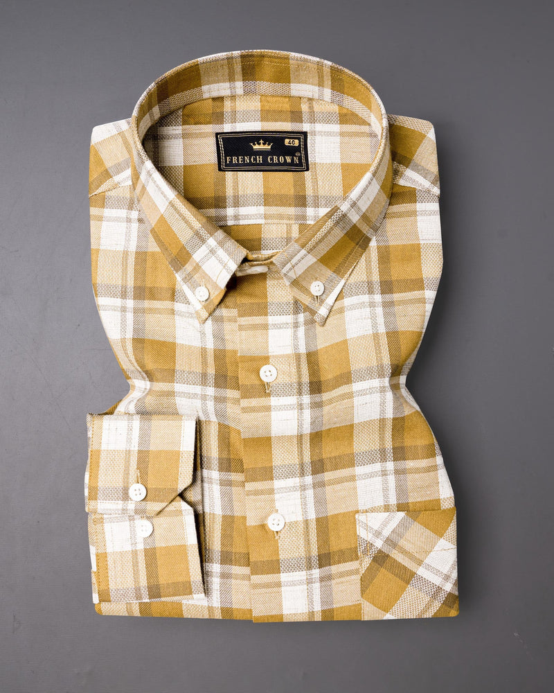 Casablanca Brown with Bright White Plaid Dobby Textured Premium Giza Cotton Shirt