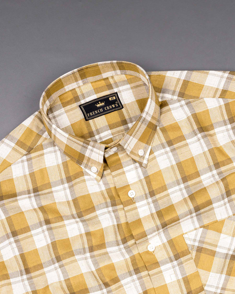 Casablanca Brown with Bright White Plaid Dobby Textured Premium Giza Cotton Shirt