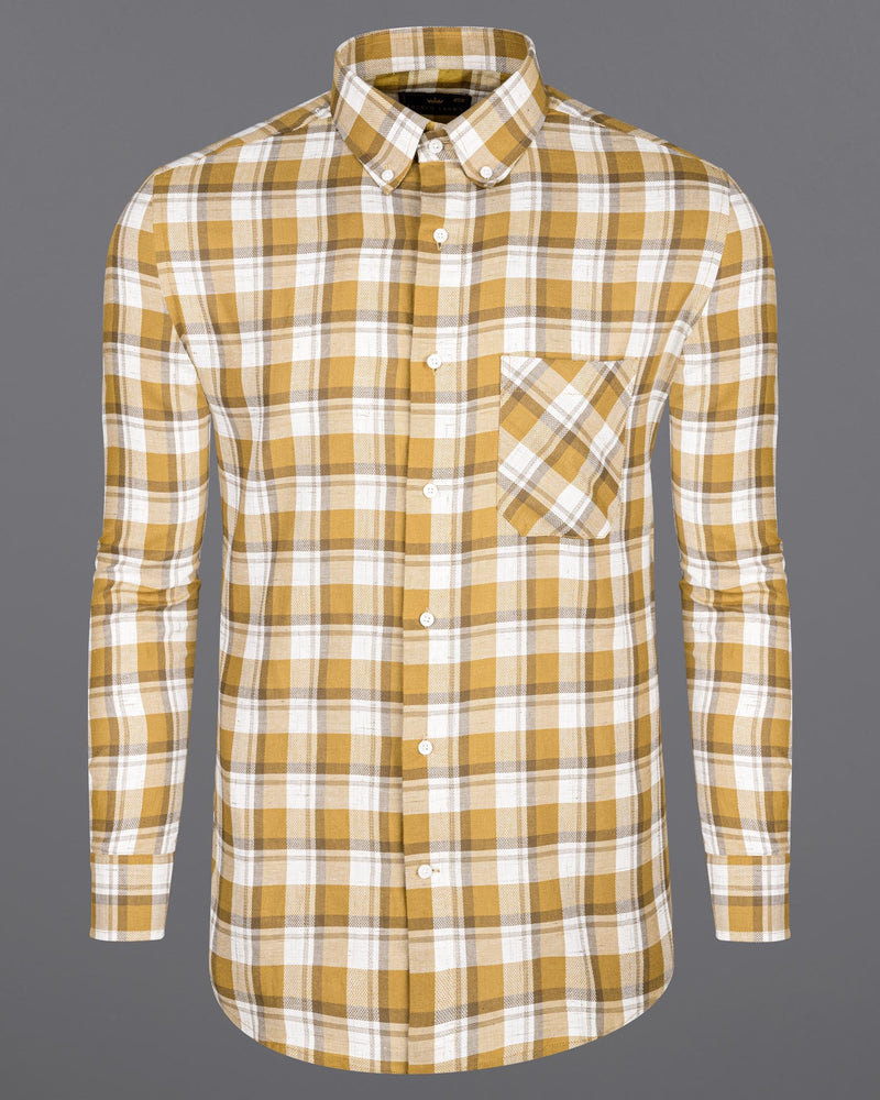 Casablanca Brown with Bright White Plaid Dobby Textured Premium Giza Cotton Shirt