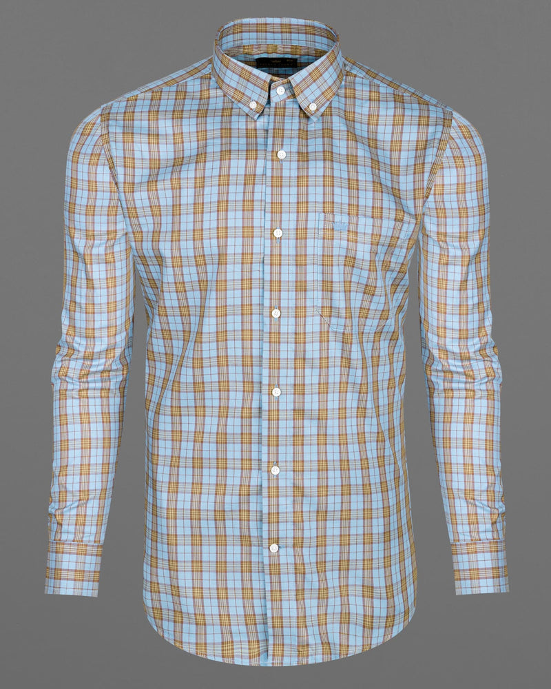 Cloudy Blue Plaid Twill Premium Cotton Shirt