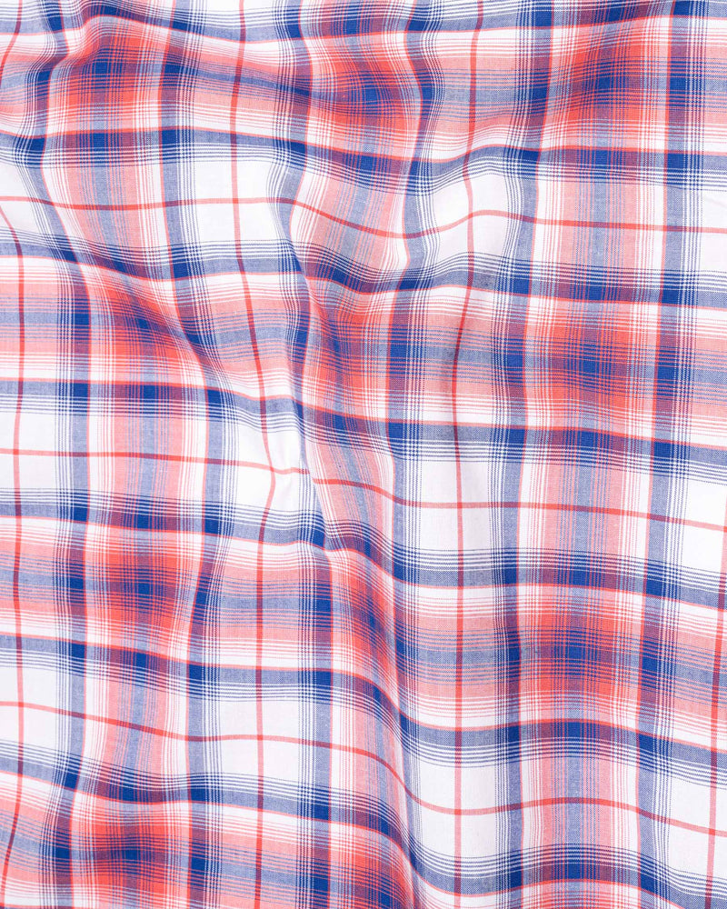 Salmon Red with San Marino Blue Plaid Premium Cotton Shirt