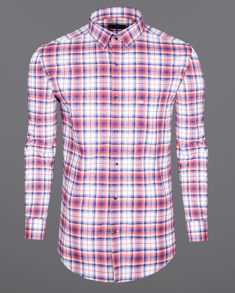 Salmon Red with San Marino Blue Plaid Premium Cotton Shirt