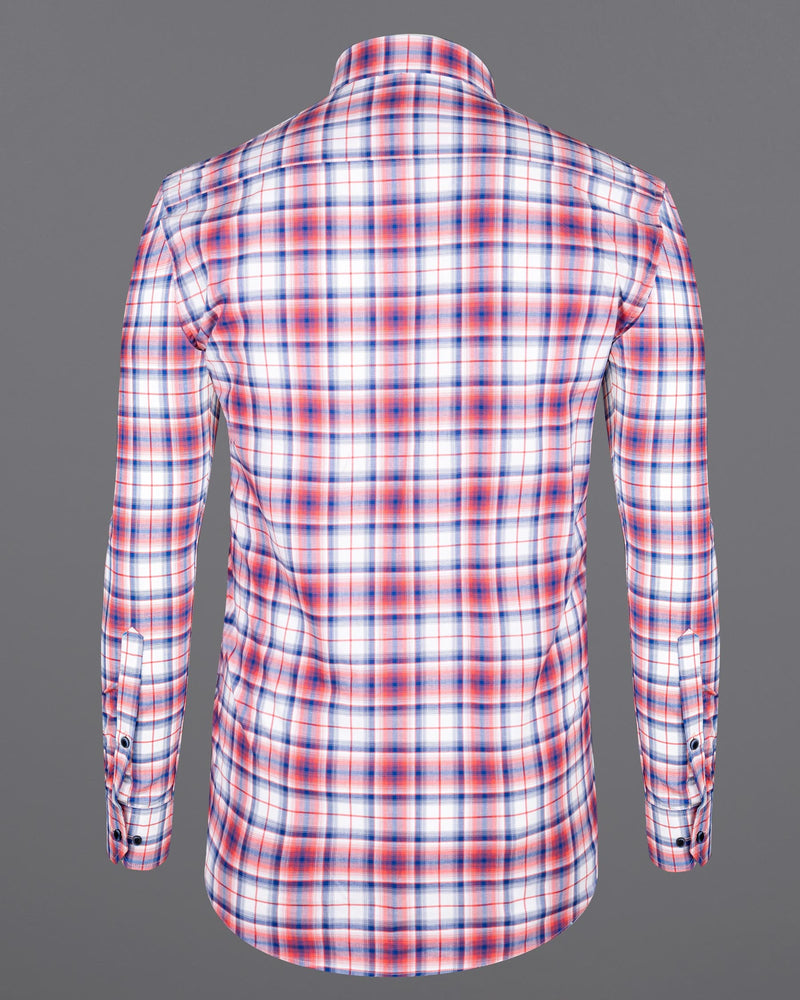 Salmon Red with San Marino Blue Plaid Premium Cotton Shirt