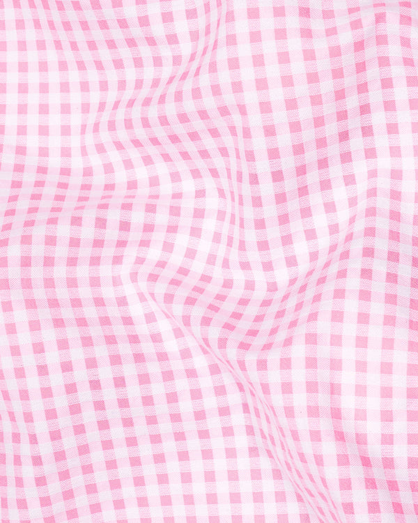 Carnation Pink Checked Seersucker Giza Cotton Kurta Shirt