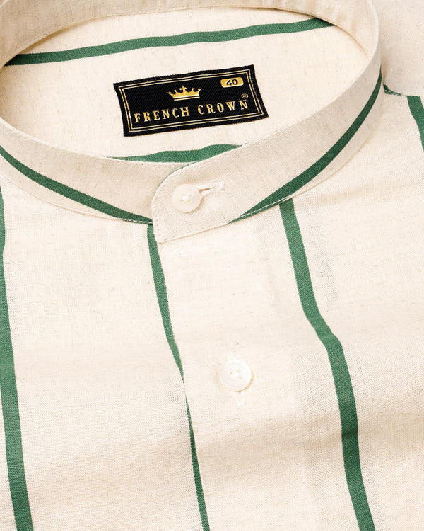 Ecru Brown with Oxley Green Striped Luxurious Linen Shirt