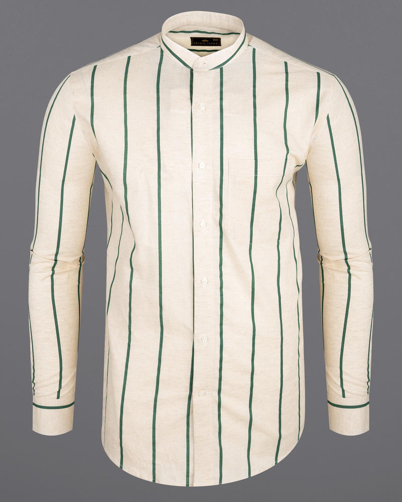 Ecru Brown with Oxley Green Striped Luxurious Linen Shirt