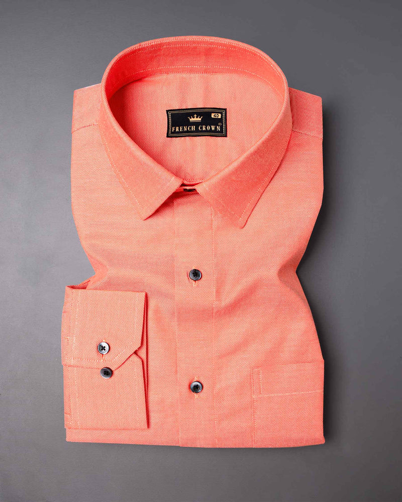 Light Salmon Dobby Textured Premium Giza Cotton Shirt