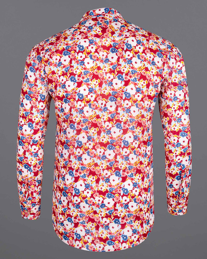 Mandy Red with Pearl Multicolour Floral Printed Premium Cotton Kurta Shirt