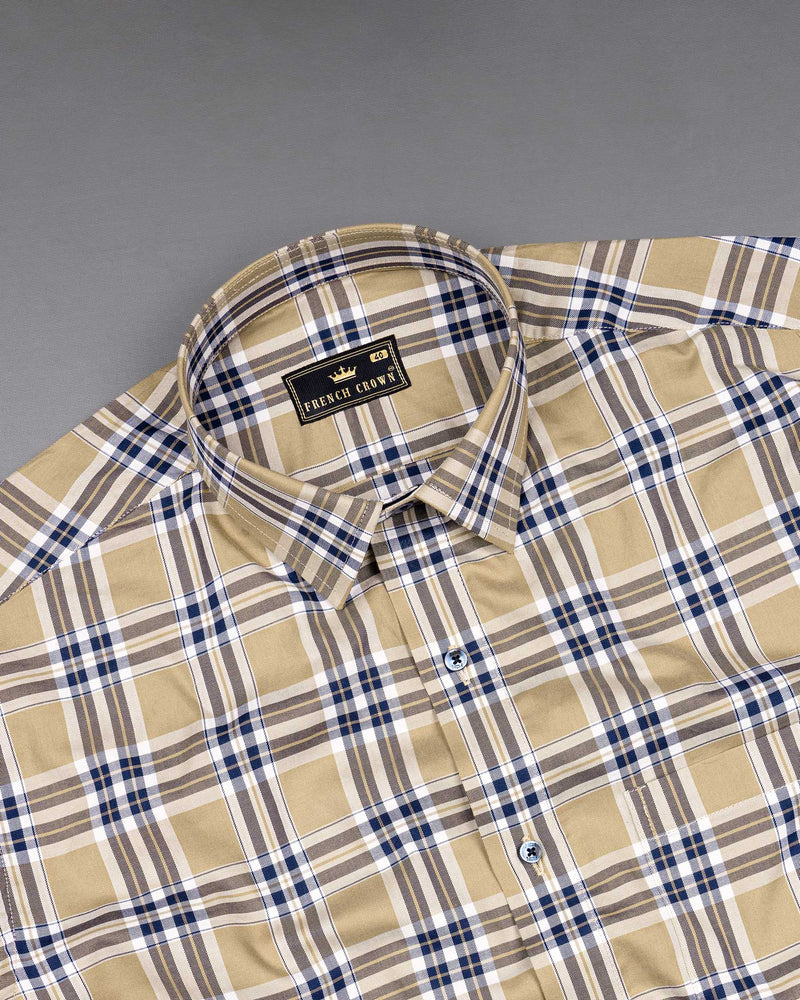 Tan Brown Plaid Twill Premium Cotton Shirt