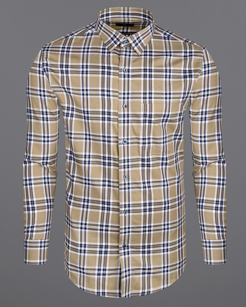 Tan Brown Plaid Twill Premium Cotton Shirt