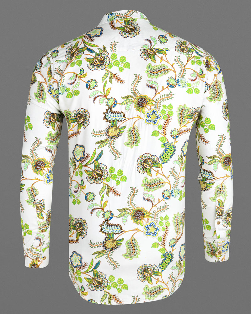 Bright White Damask Inspired Printed Twill Premium Cotton Kurta Shirt