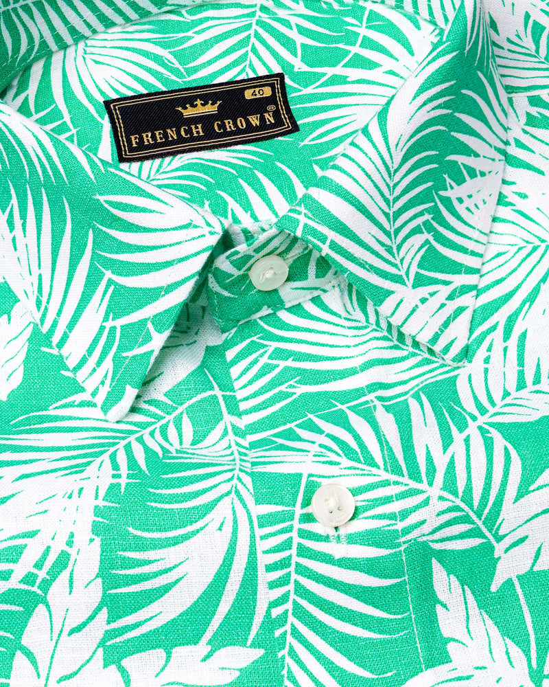 Aqua Tropical fabric Printed Luxurious Linen Shirt