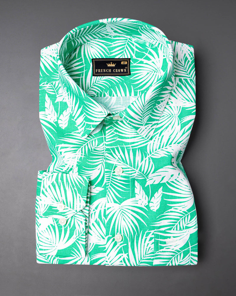 Aqua Tropical fabric Printed Luxurious Linen Shirt