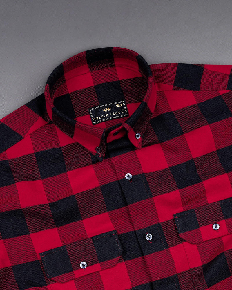 Cardinal Red and Jade Black Flannel Overshirt
