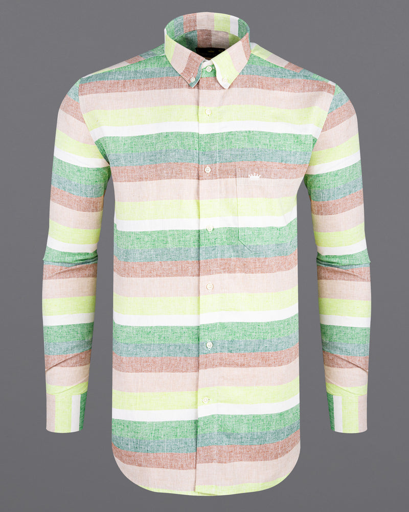 Madang and Opal Green Multicolour Luxurious Linen Shirt