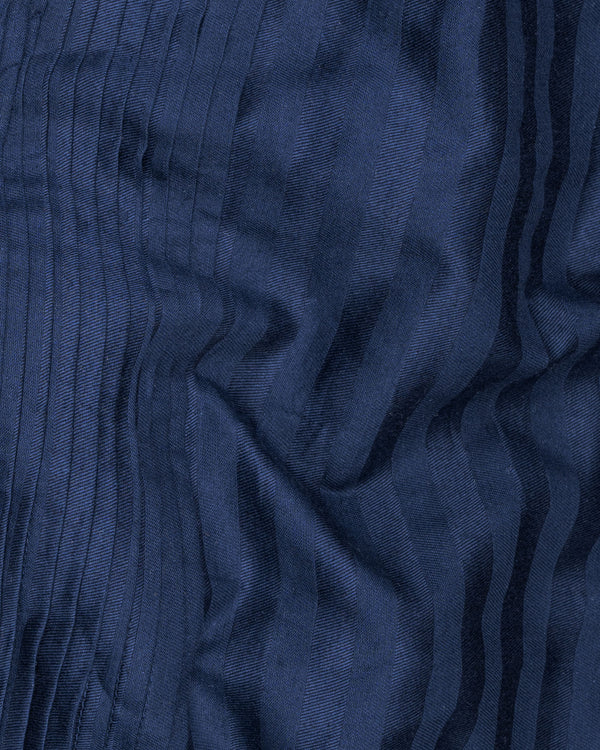 Cloud Burst Blue Snake Knife Pleated and Striped Dobby Textured Premium Giza Cotton Tuxedo Shirt