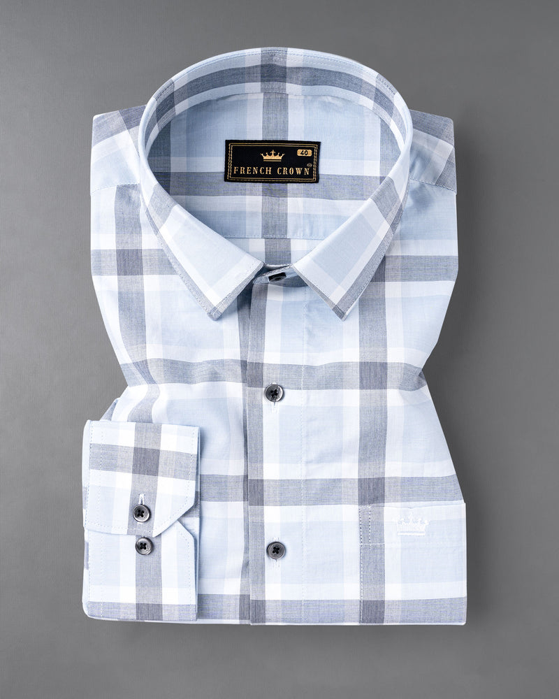 Gainsboro Blue Windowpane Premium Cotton Shirt