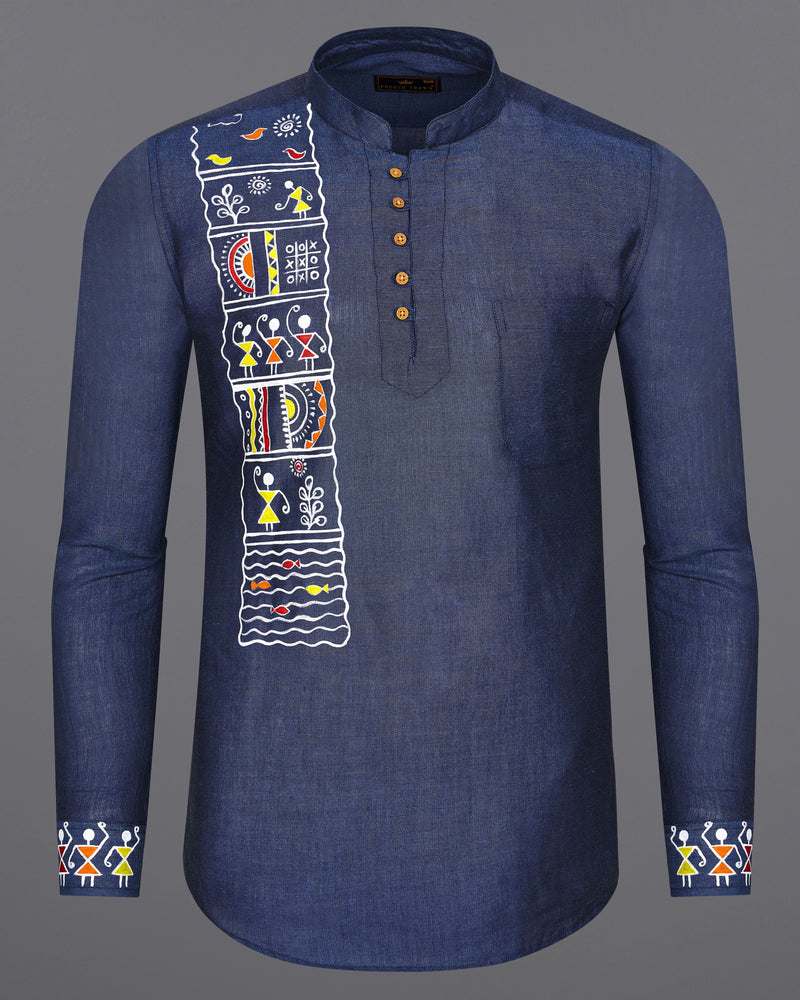 Rhino Blue Multicolour Warli Folk Art Hand Painted Luxurious Linen Kurta Designer Shirt 7132-KS-ART-38, 7132-KS-ART-H-38, 7132-KS-ART-39, 7132-KS-ART-H-39, 7132-KS-ART-40, 7132-KS-ART-H-40, 7132-KS-ART-42, 7132-KS-ART-H-42, 7132-KS-ART-44, 7132-KS-ART-H-44, 7132-KS-ART-46, 7132-KS-ART-H-46, 7132-KS-ART-48, 7132-KS-ART-H-48, 7132-KS-ART-50, 7132-KS-ART-H-50, 7132-KS-ART-52, 7132-KS-ART-H-52