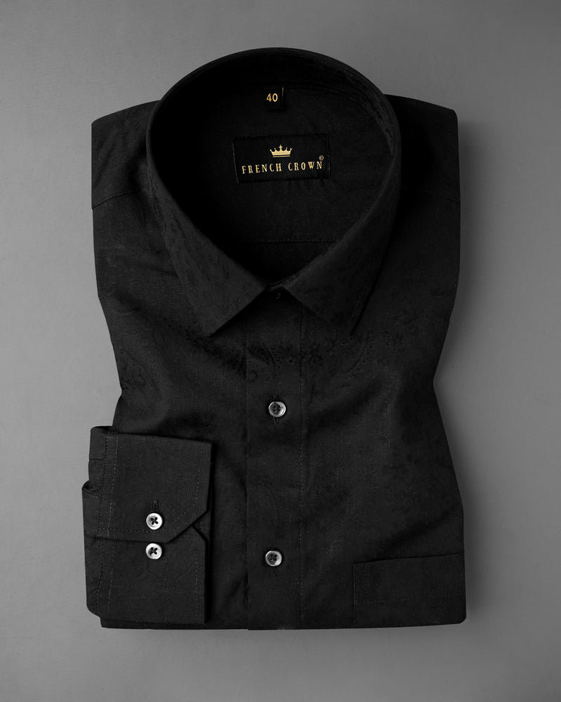 Jade Black With Self Paisleys Jacquard Textured Premium Giza    Cotton Shirt