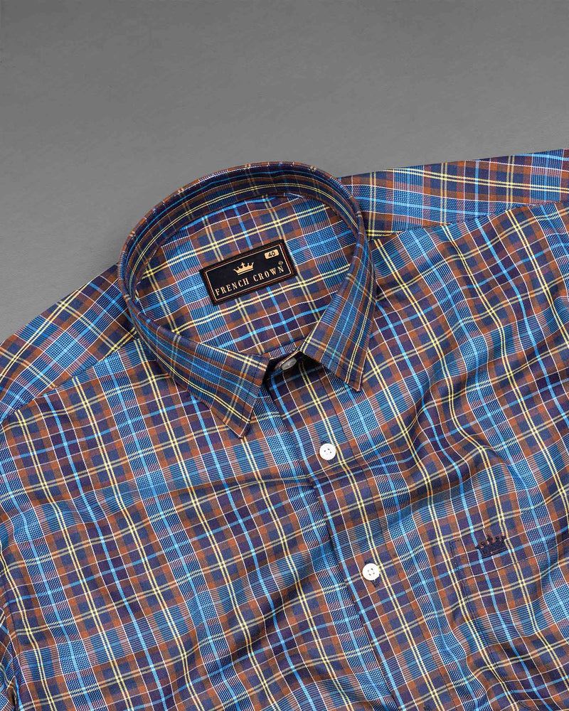 Crystal Blue and Tune Violet Plaid Twill Textured Premium Cotton Shirt
