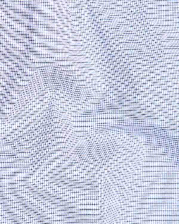 Dark Cerulean Blue and White Checkered Premium Cotton Shirt
